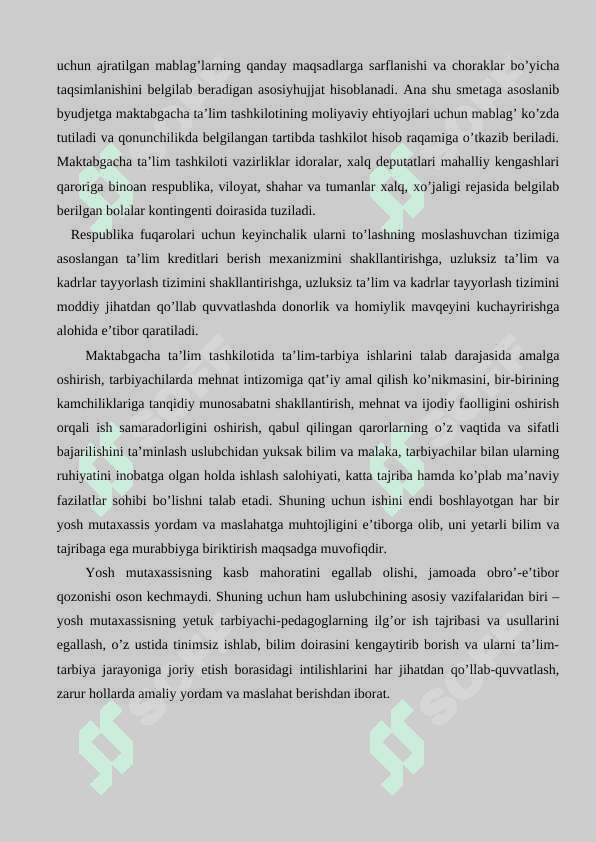 Maktabgacha ta’limi bo’limlari va maktabgacha ta’lim tashkilotlarini nazorat qilish. 3