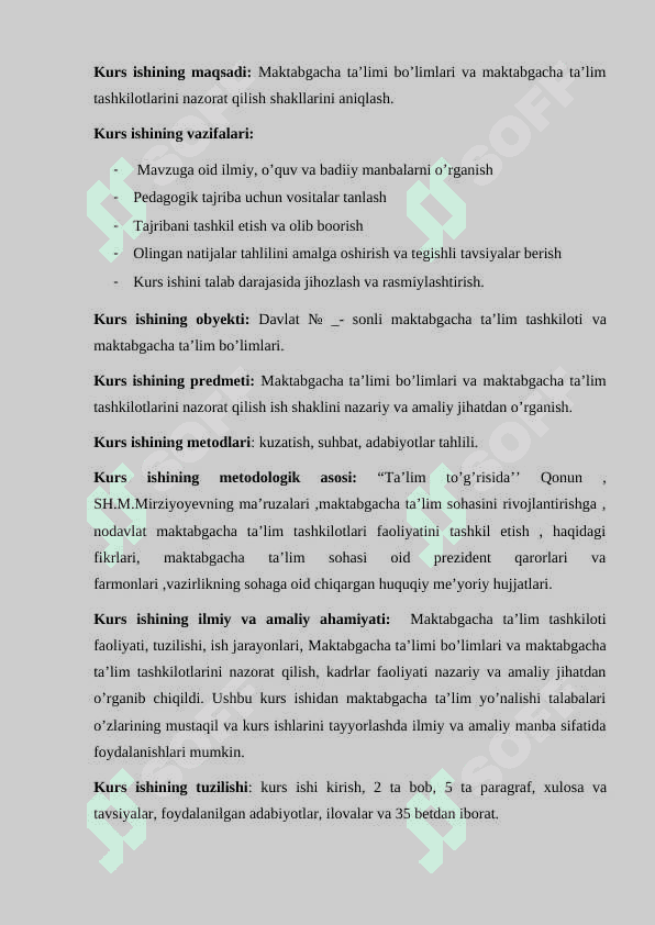 Maktabgacha ta’limi bo’limlari va maktabgacha ta’lim tashkilotlarini nazorat qilish. 4