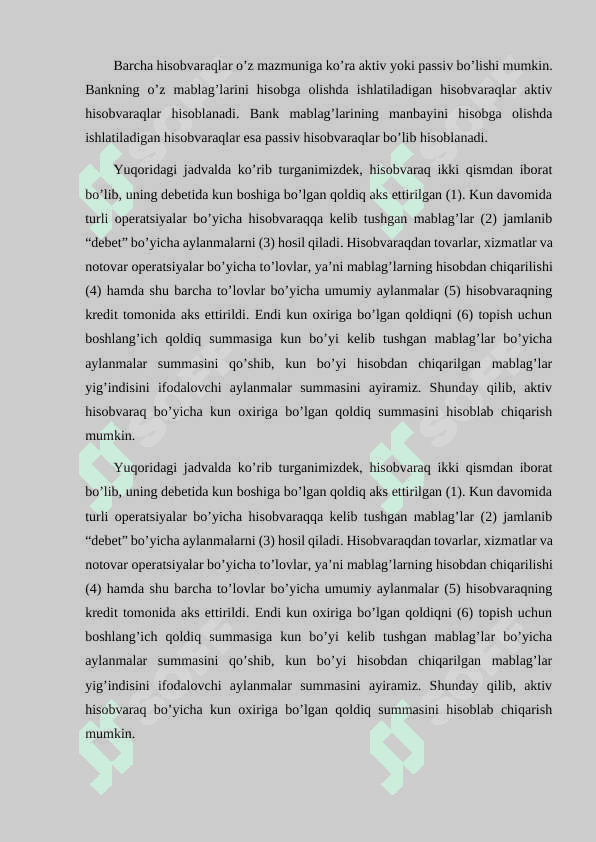 BANK BALANSI, UNING MODDALARI VA TUZISH TARTIBI 7