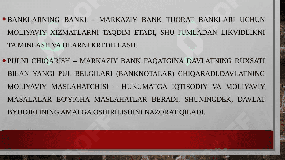 Markaziy bankning funksiyalari. 4