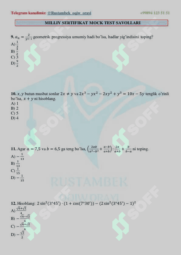 Matematikadan mock test 3