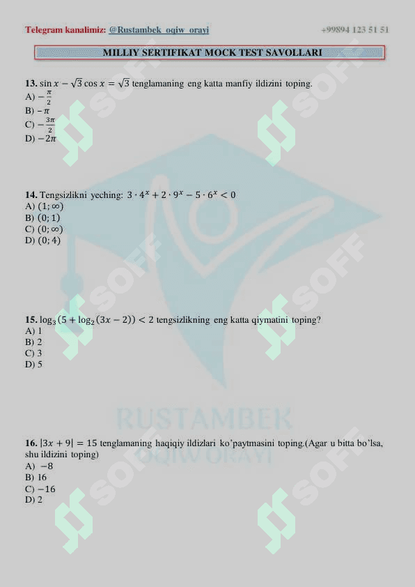 Matematikadan mock test 4