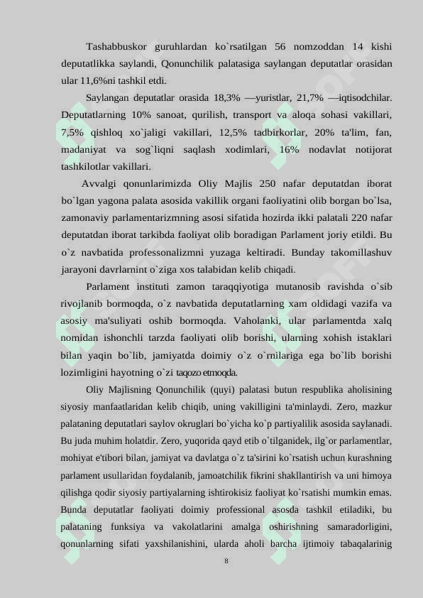 O‘zbekiston Respublikasi Oliy Majlisining shakllantirilishi 8