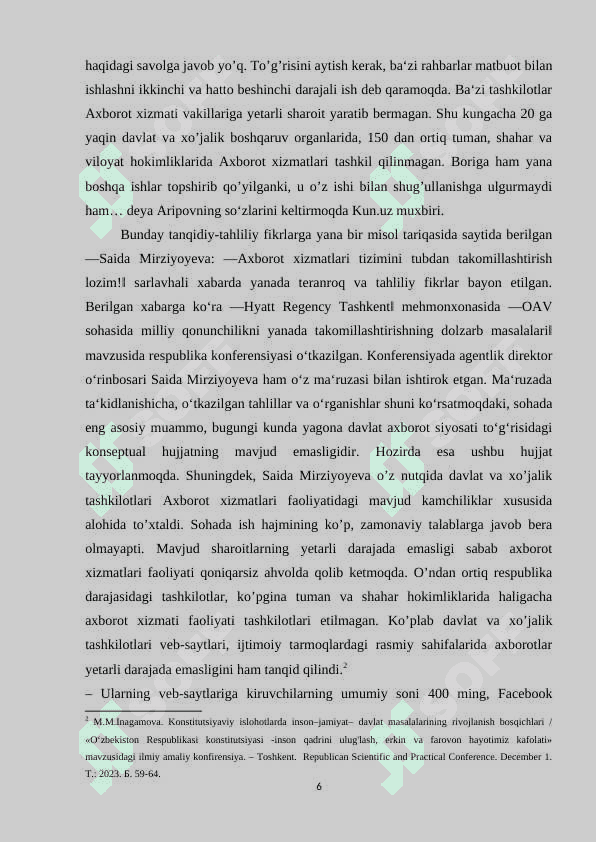O‘ZBEKISTON RESPUBLIKASIDA OMMAVIY AXBOROT VOSITALARINING FAOLIYATI (O‘ZGARISH VA MUAMMOLAR) 6
