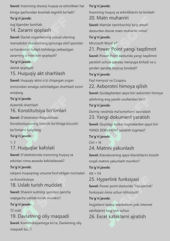 "TEST.ARGOS.UZ" platformasidagi savollar demo 2