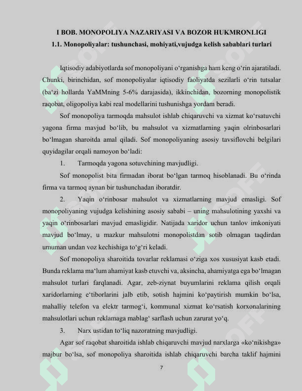 Monopoliyalar ularning amal qilish va tartibga solish xususiyatlari 7