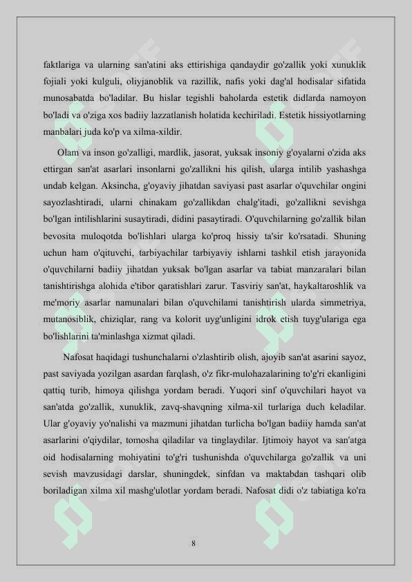 Boshlang`ish sinf o`quvchilariga nafosat tarbiyasini berish 8