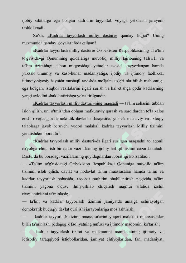O’zbekiston Respublikasi ta’lim tizimi. Pedagogika shaxs tarbiyasi va rivojlanishi to’g’risidagi fan. Ilmiy-pedagogik tadqiqotlar metodologiyasi va metodlari. Shaxsning rivojlanishi, tarbiyasi va ijtimoiylashuvi. Yaxlit pedagogik jarayon. 3