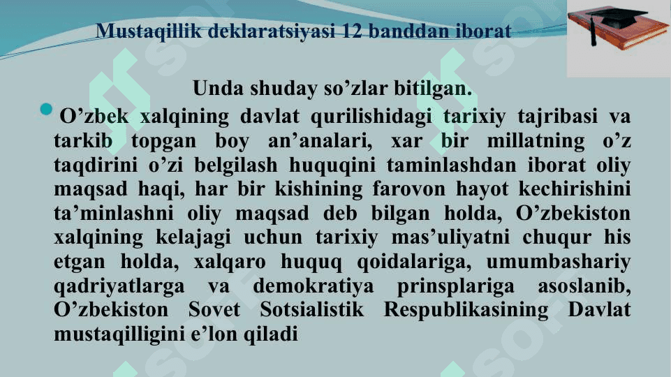 Mustaqil O‘zbekiston Respublikasining tashkil topishi va uning tarixiy ahamiyati 6