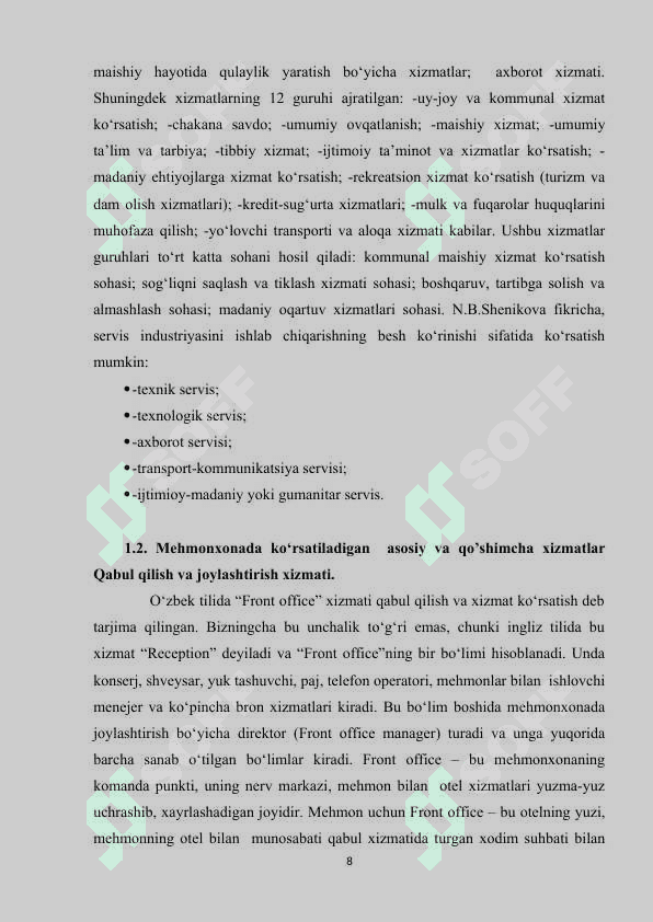 Surxon Hotel mehmonxonasi. Amaliyot hisoboti 8