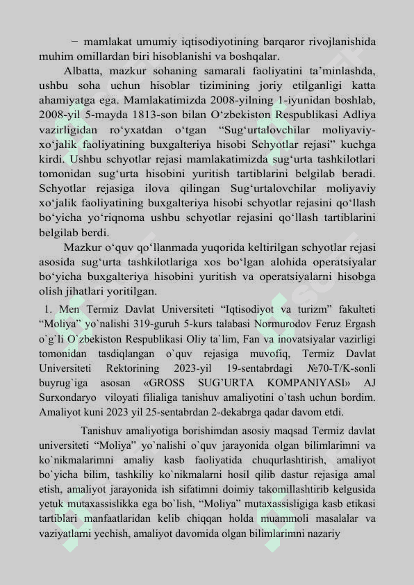 «GROSS SUG’URTA KOMPANIYASI» AJ. Amaliyot hisoboti 4