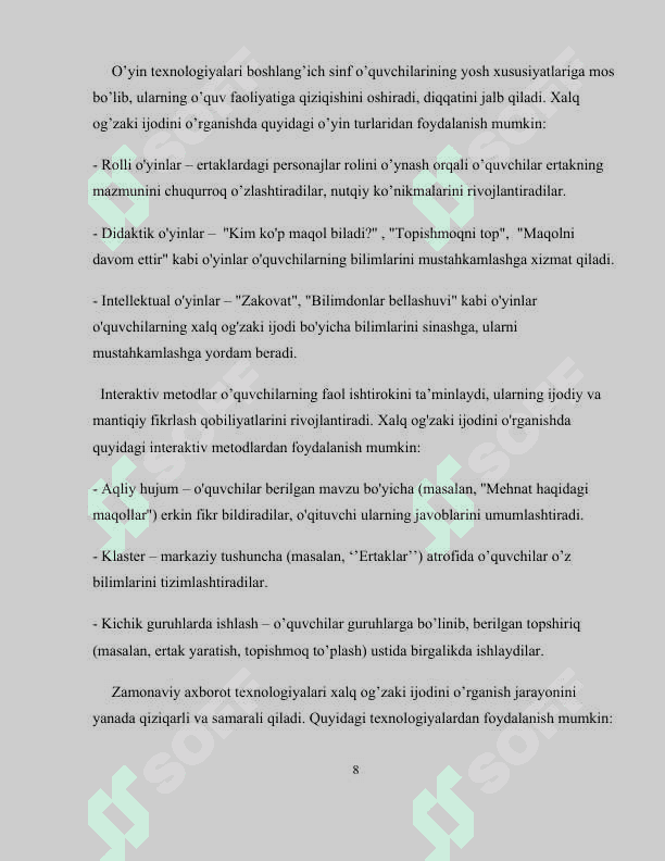 : O’qish darslarida xalq og’zaki ijodini o’rganish metodikasi 8
