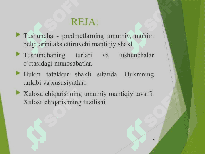Tafakkur shakllari: Tushuncha, hukm, xulosa. 2