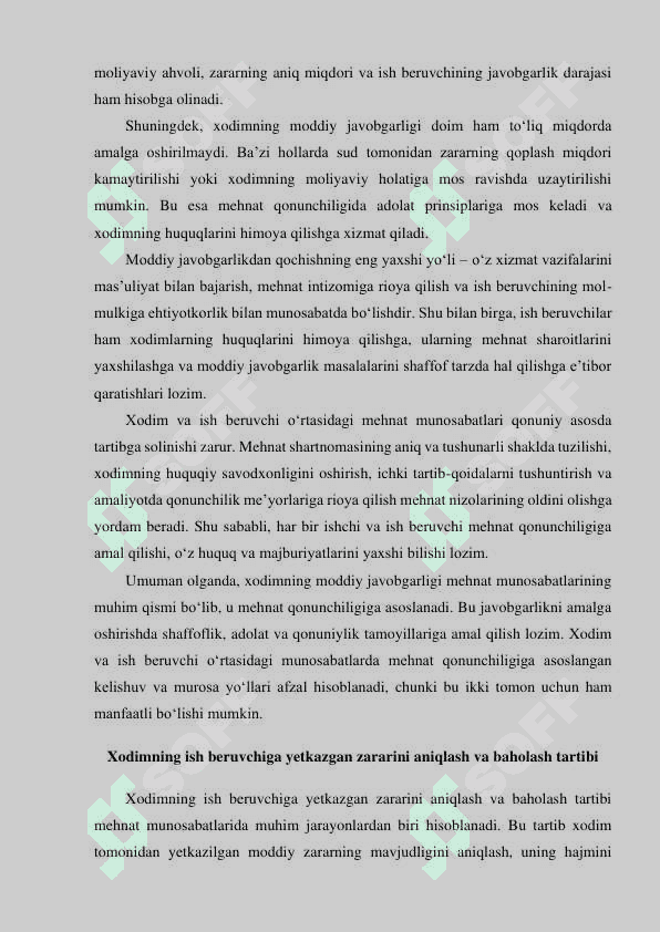 Xodimning ish beruvchiga yetkazilgan zarari uchun moddiy javobgarligi 6