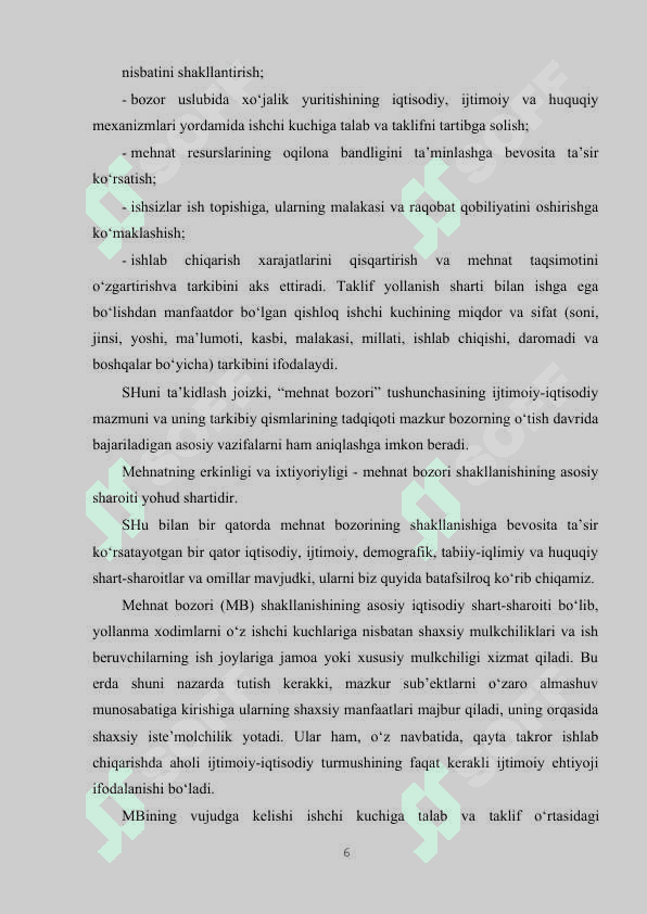 O'ZBEKISTON RESPUBLIKASIDA MEHNAT BOZORINING SHAKLLANISHI VA ISHSIZLIKNI O'ZIGA XOS XUSUSIYATLARI 6