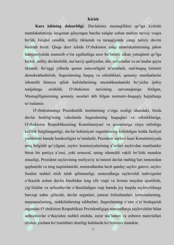 O'zbekistonda Prezidentlik institutining joriy etilishi 2