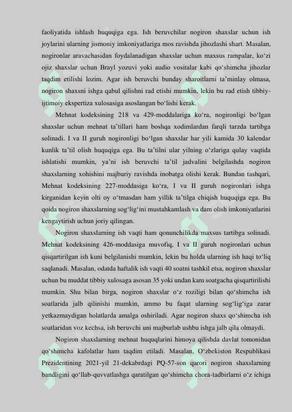 Nogironligi bo‘lgan shaxslarning mehnatini huquqiy jihatdan tartibga solishning o‘ziga xos xususiyatlari 4