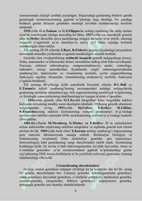 GENETIKA VA EVOLYUTSION TA’LIMOT 6