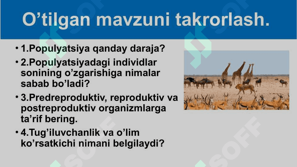 Mavzu: Turning populyatsion strukturasi(davomi) 2