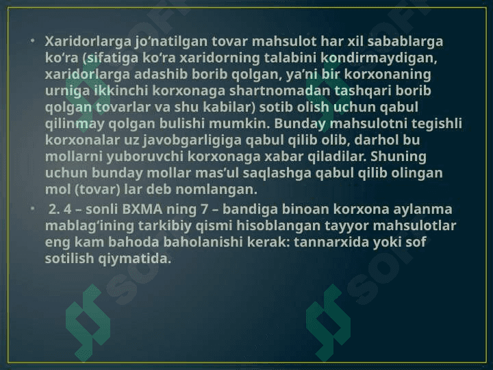 Tayyor mahsulotlar va tovorlar hisobi 5