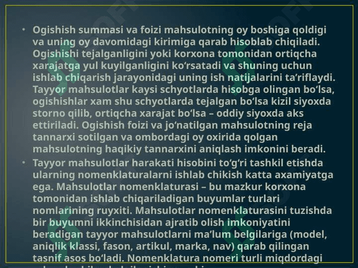Tayyor mahsulotlar va tovorlar hisobi 7