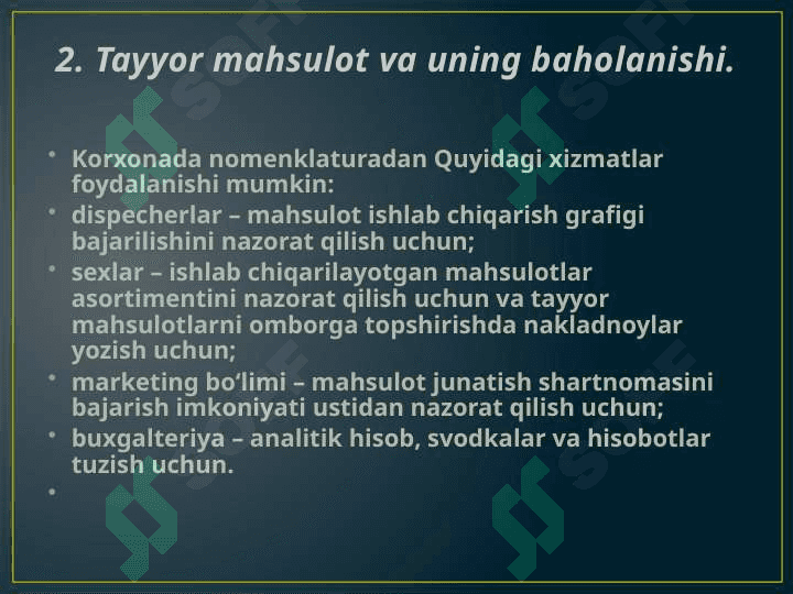 Tayyor mahsulotlar va tovorlar hisobi 8
