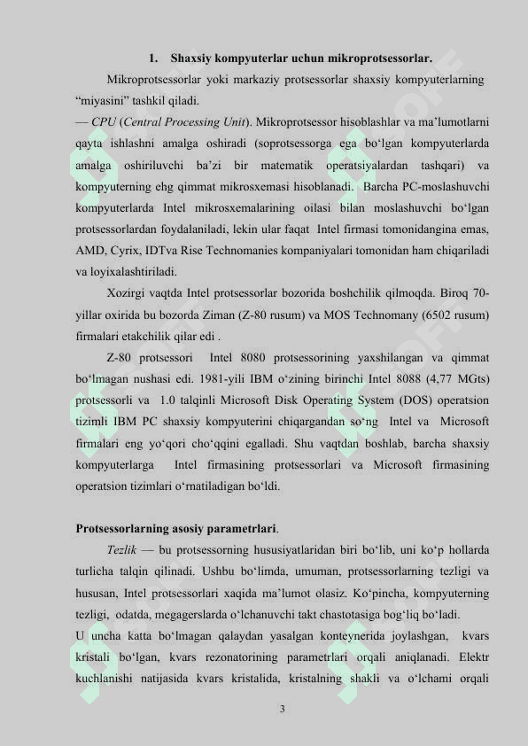 Shaxsiy kompyuterlar uchun mikroprotsessorlar. 3