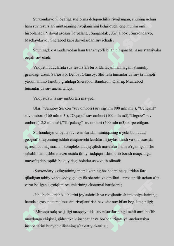 Surxondaryoda dastlabki yer suv islohati natijalari va oqibatlari 2
