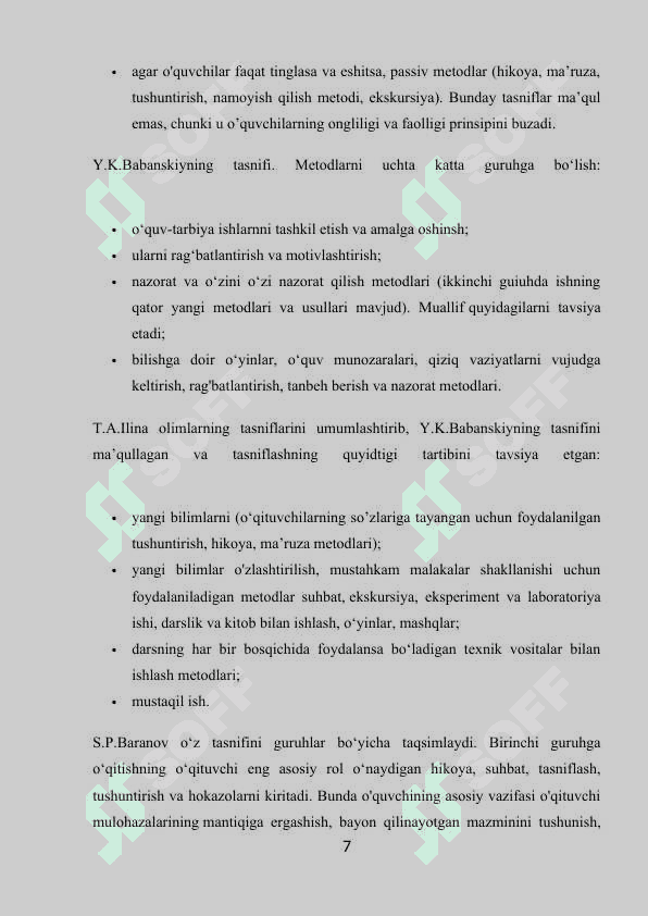 Ta’lim metodlarini amalga oshirishda qo’yilgan talablar 7