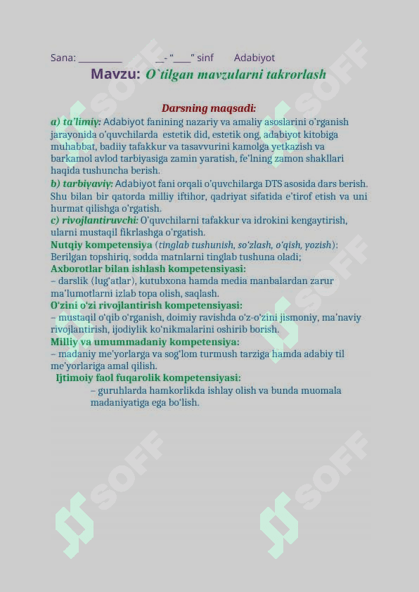 O`tilgan mavzularni takrorlash onatili_adabiyot dars ishlanma 2