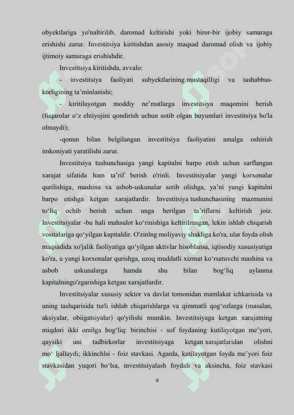 INVESTSITSIYA FUNKSIYASI VA OMILLARI 6