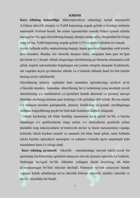 ISHSIZLIKNING IQTISODIY OQIBATLARI. A.OUKEN QONUNI 3