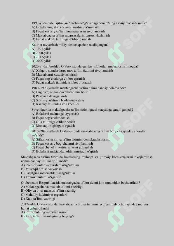 Maktabgacha ta`lim bo`yicha 200 talik test 2
