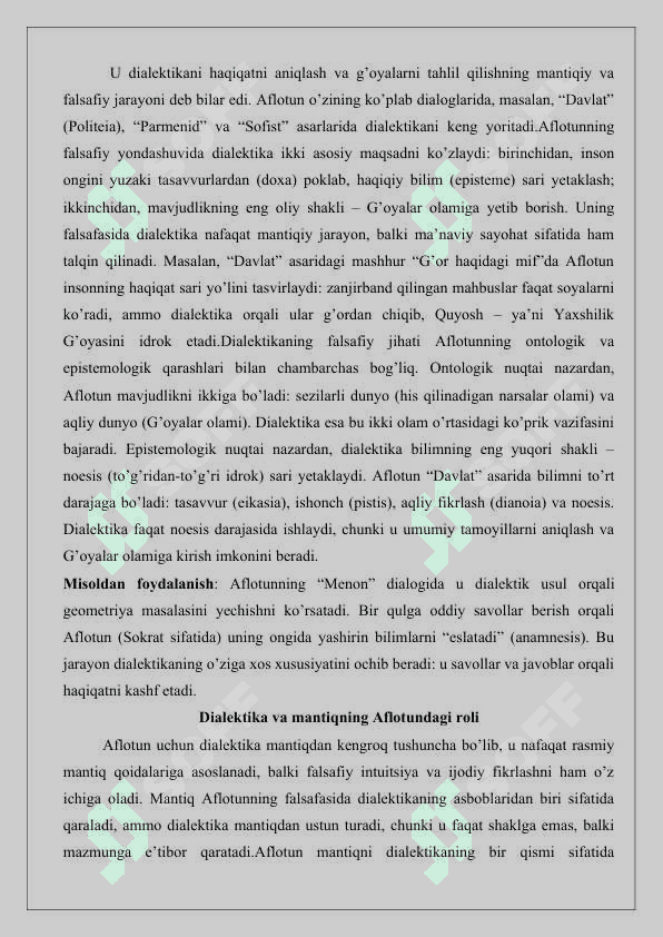 Aflotun va Aristotel dialektikasi tahlili 25 3