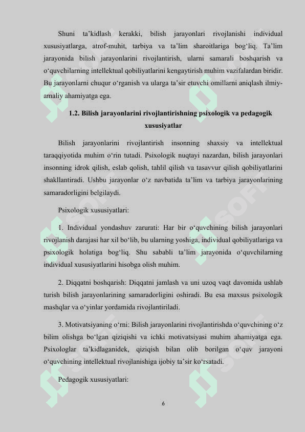 O’QUVCHILARDA  BILISH JARAYONLARI DIAGNOSTIKASI 6