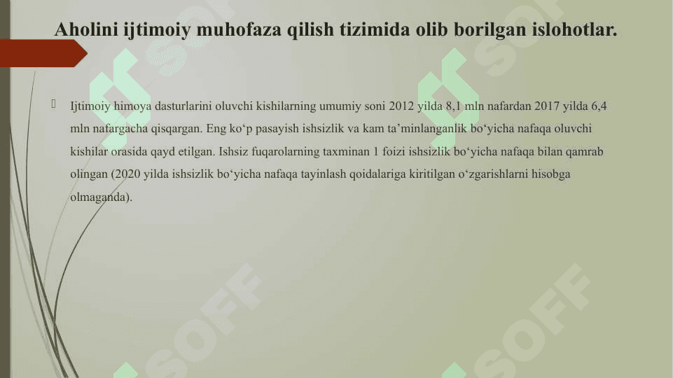 Respublikada aholini ijtimoiy muhofaza qilish va sog‘liqni saqlash tizimida olib borilgan kompleks chora tadbirlar 8