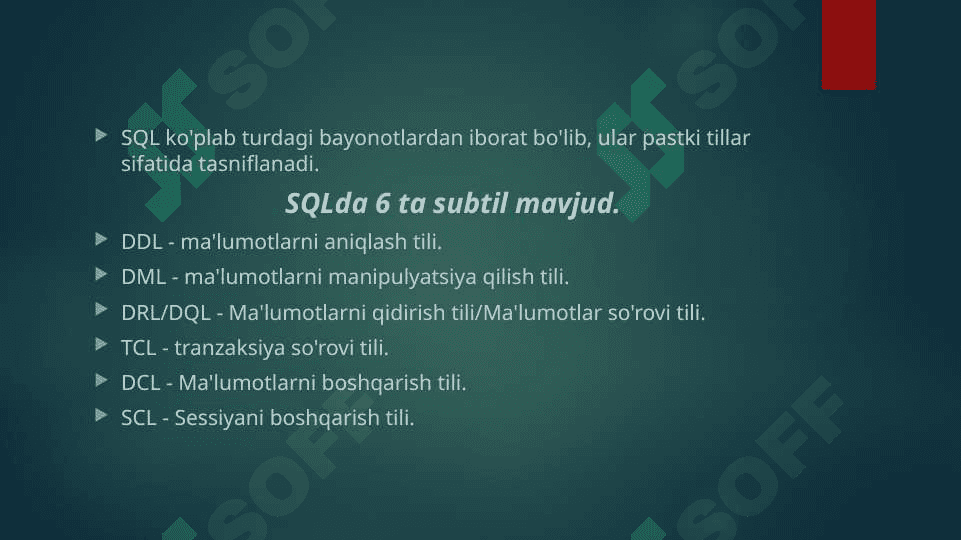 SQLtili. SQL operatorlarni yozish 2