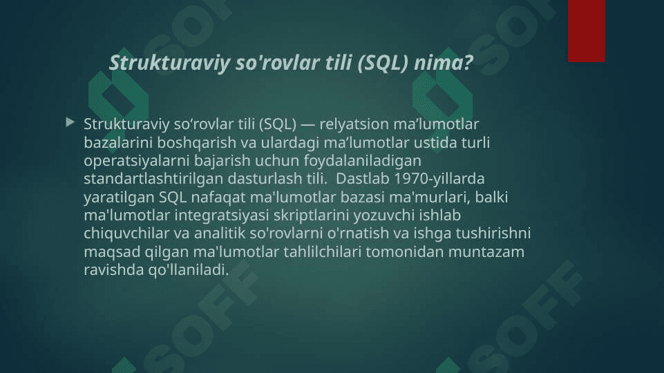 SQLtili. SQL operatorlarni yozish 6