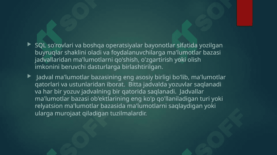 SQLtili. SQL operatorlarni yozish 8