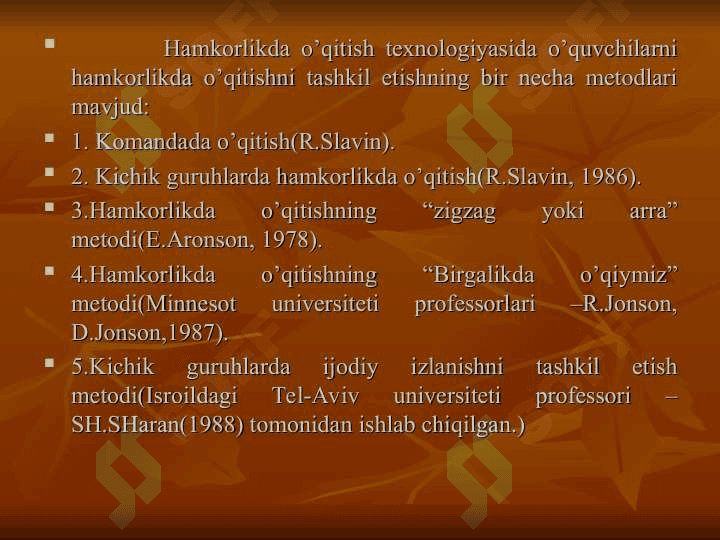 Hamkorlikda o’qitish texnologiyalarci 4