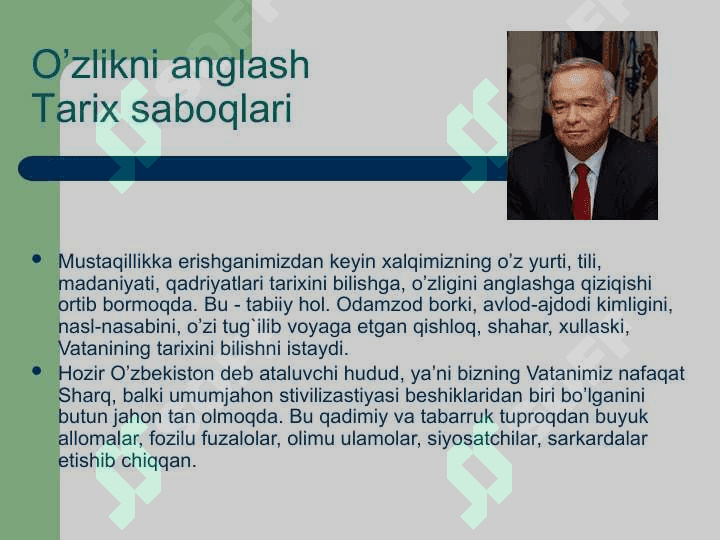 Birinchi Prezidentimiz Islom Karimovning “Tarixiy xotirasiz kelajak yo`q” asari. 3