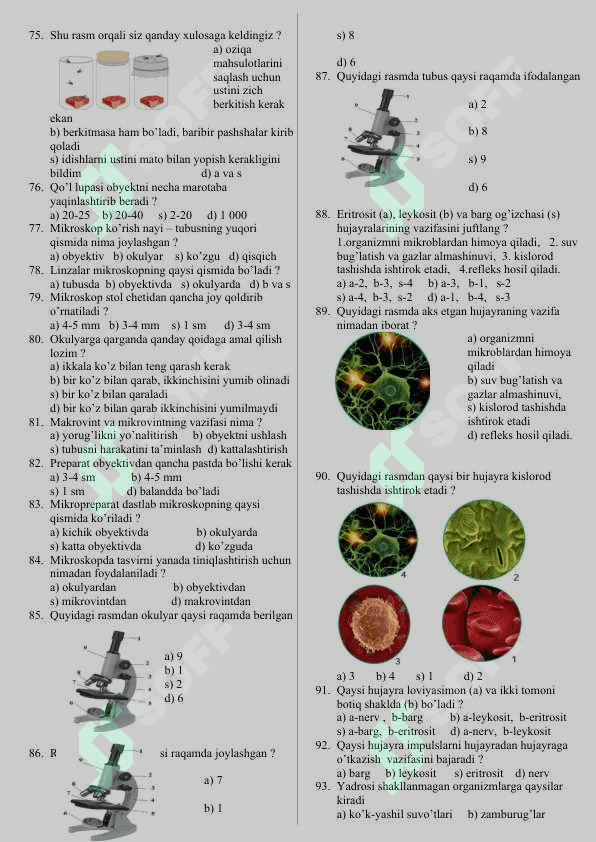 5 sinf biologiya fanidan to'lliq mavzulashtirilgan testlar 6