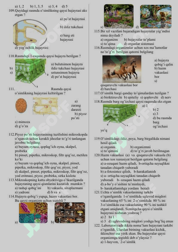 5 sinf biologiya fanidan to'lliq mavzulashtirilgan testlar 8