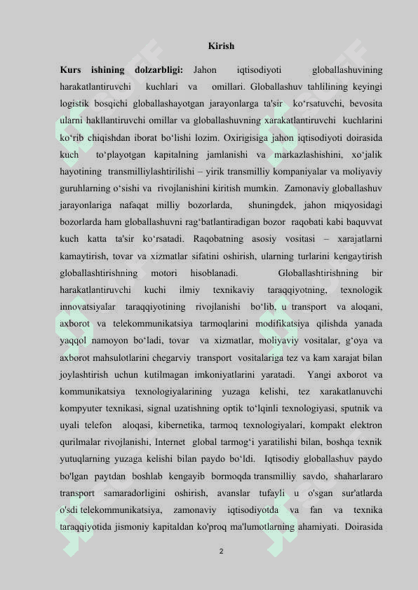 XALQARO IQTISODIY GLOBALLASHUV JARAYONLARI  VA LOKALLASHUV 2