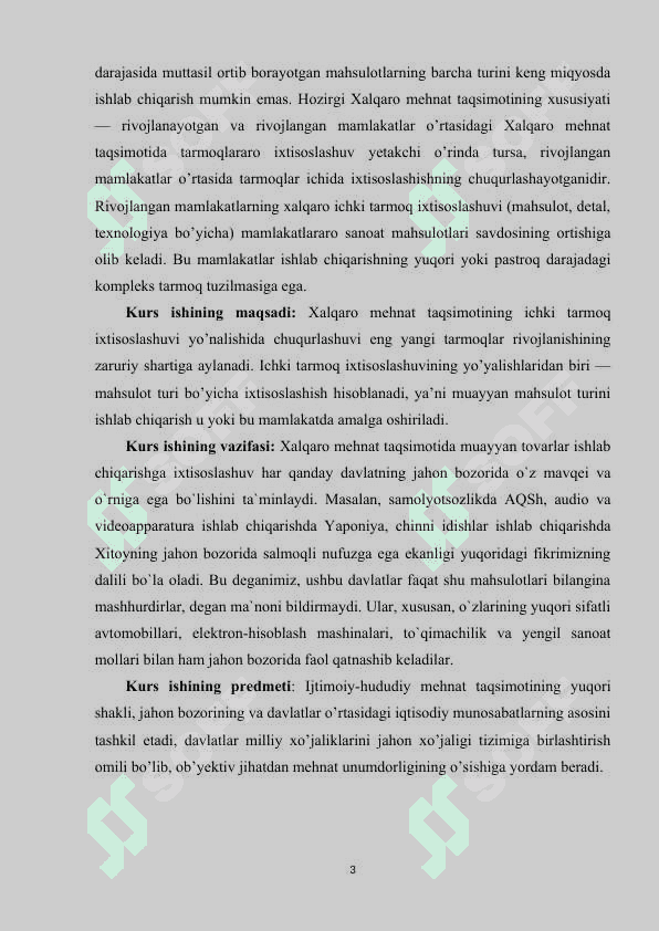 Xalqaro mehnat taqsimotining jahon globollashuvi jarayonida tutgan o'rni 3