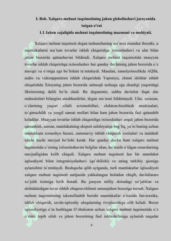 Xalqaro mehnat taqsimotining jahon globollashuvi jarayonida tutgan o'rni 4