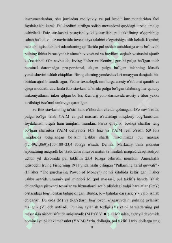 O‘zbekiston respublikasi pul kredit siyosati 8