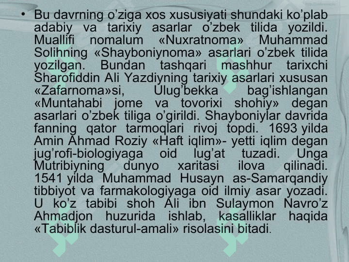 Xonliklar davrida ta’lim tarbiya va madaniyat 6