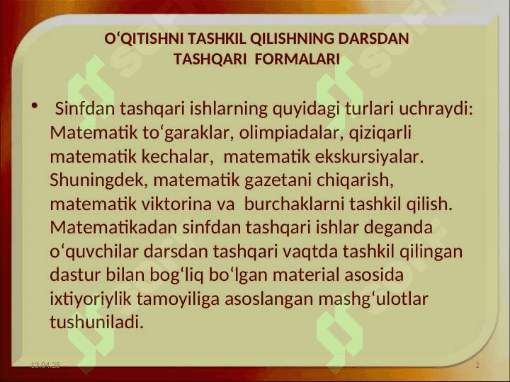 VIKTORINA VA MATEMATIK KEBOSHLANG`ICH SINFLARDA MATEMATIK CHALARNI TASHKIL ETISH 2