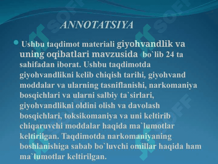 GIYOHVANDLIK VA UNING OQIBATLARI 2